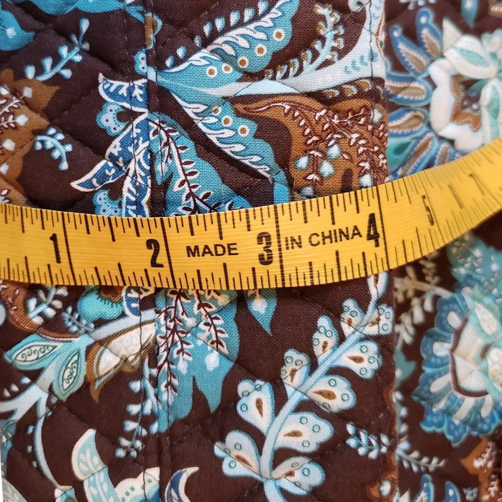 Vera Bradley Quilted‎ Tote Bag Brown Blue Floral Print Button Closure
